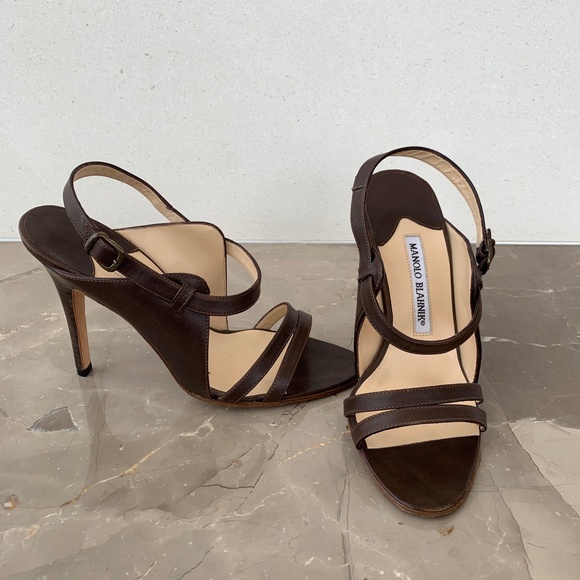 Manolo Blahnik Brown Leather Strappy Sandals, 36.5 - Picture 2 of 14